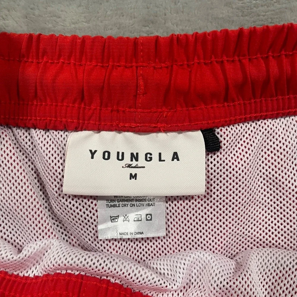 YoungLA Swim Trunks Mens Medium Red Board Shorts Mesh Elastic Drawstrings